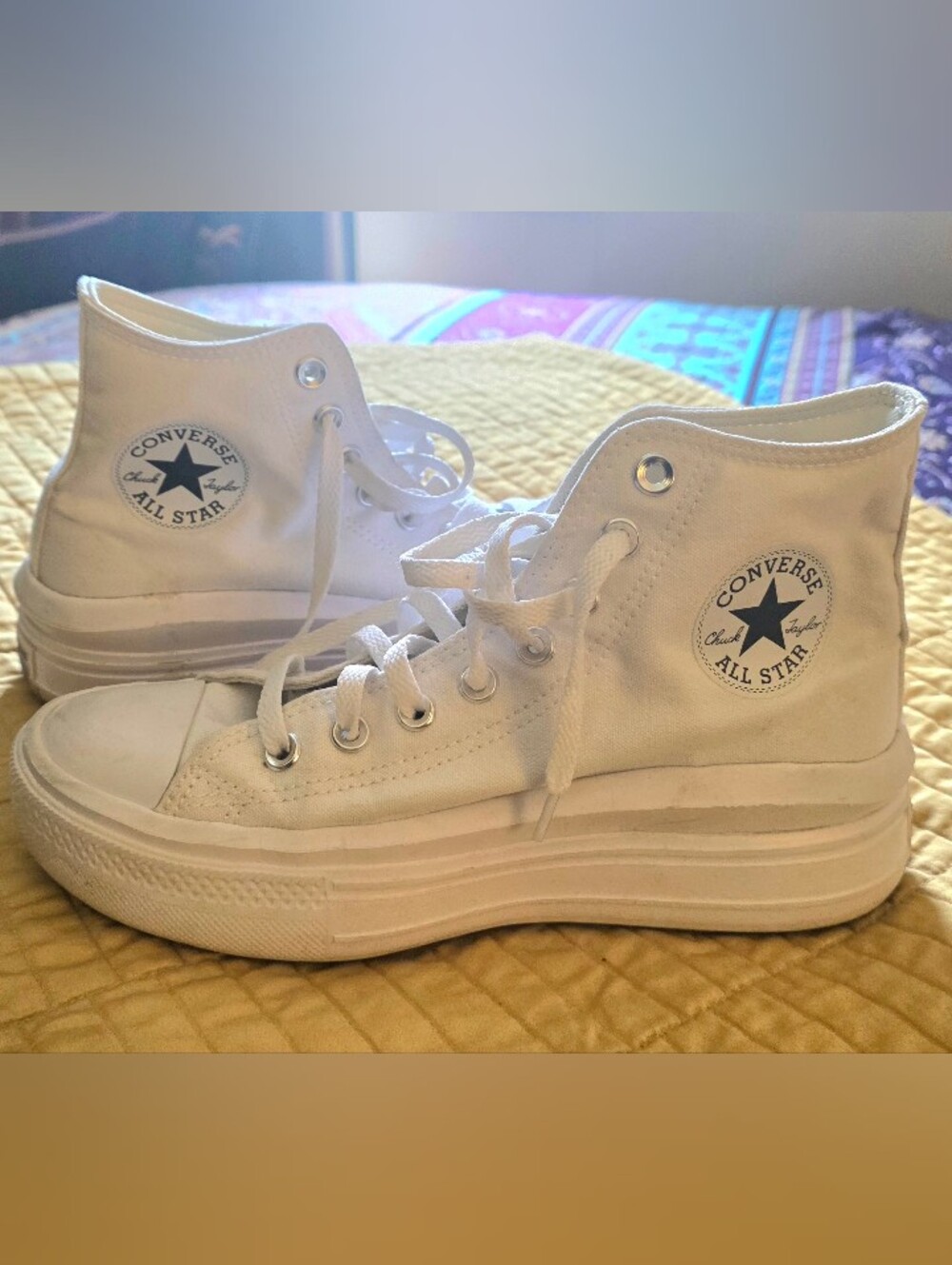 Converse White High Top Platform Canvas Sneakers, Size 8
